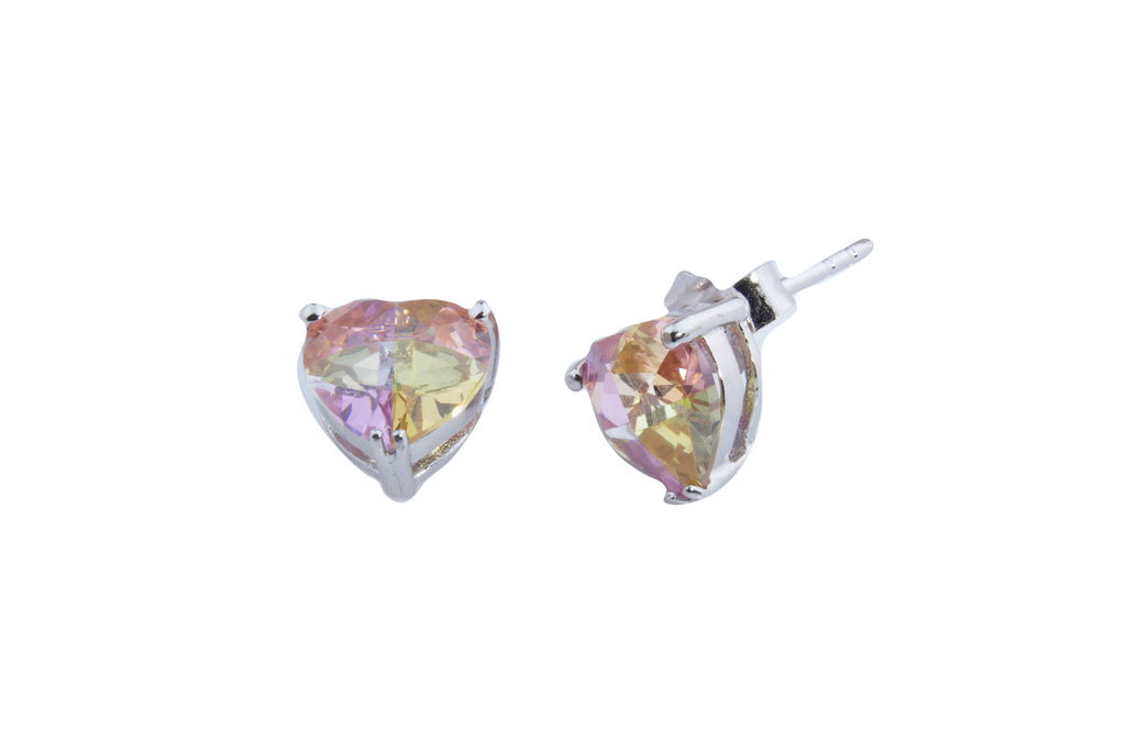 MEDIUM LUCKY STONE HEART EARRINGS 8MM